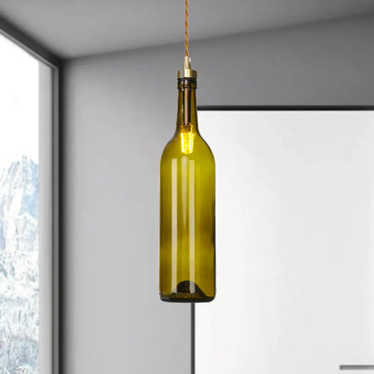 Smoke Grey/Green Industrial Wine Bottle Hanging Lamp - Adjustable Cord Pendant Light