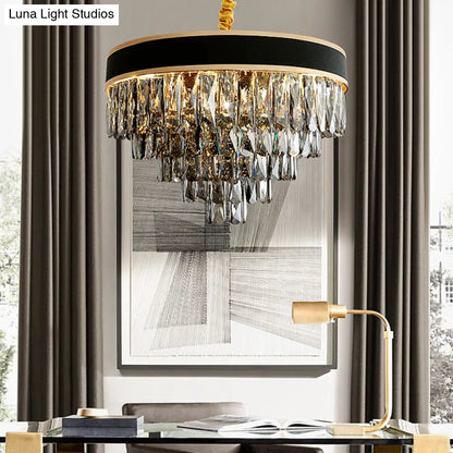 Smoke Grey Layered Chandelier - Modern Crystal Lighting with 9/12 Hanging Lights