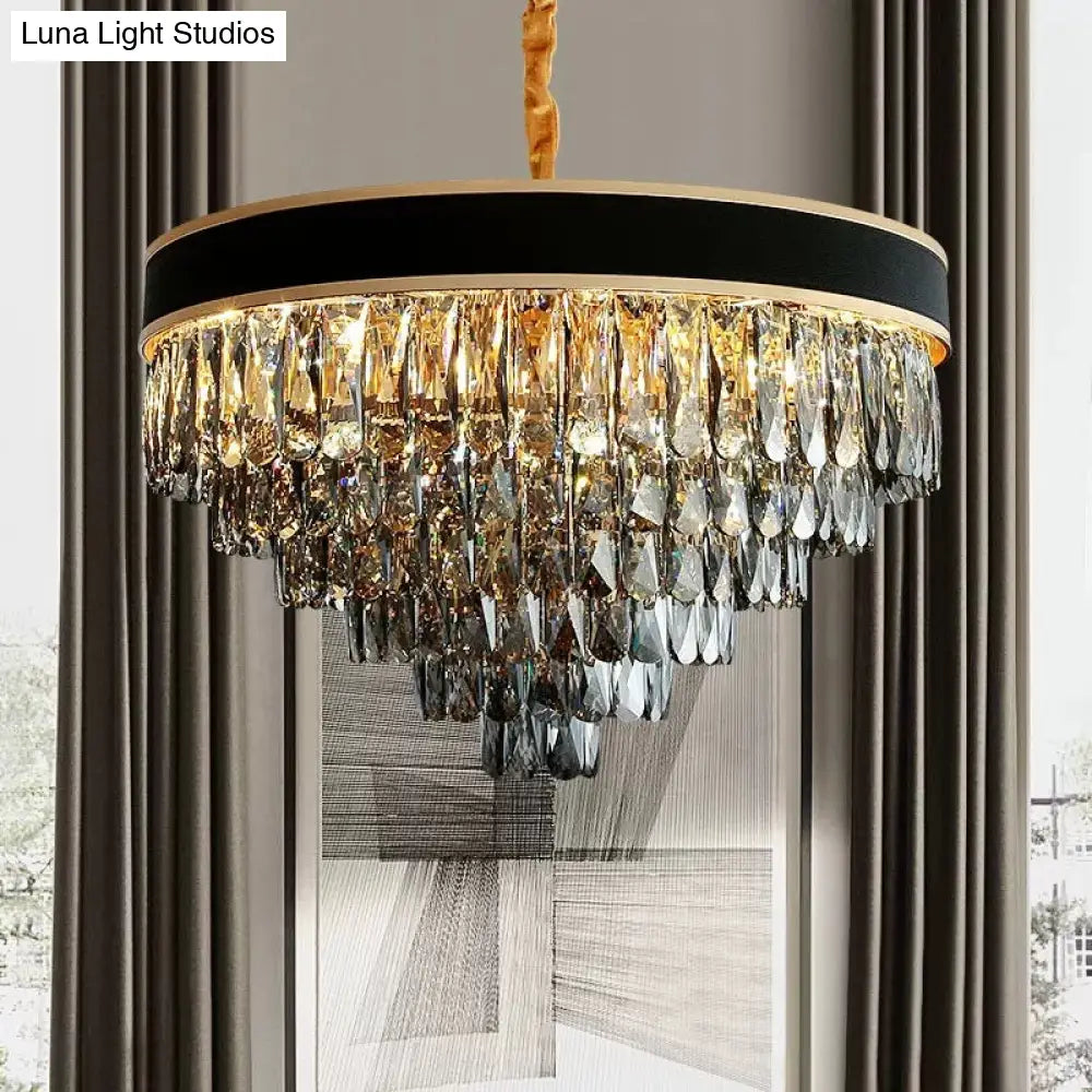 Smoke Grey Layered Chandelier - Modern Crystal Lighting with 9/12 Hanging Lights