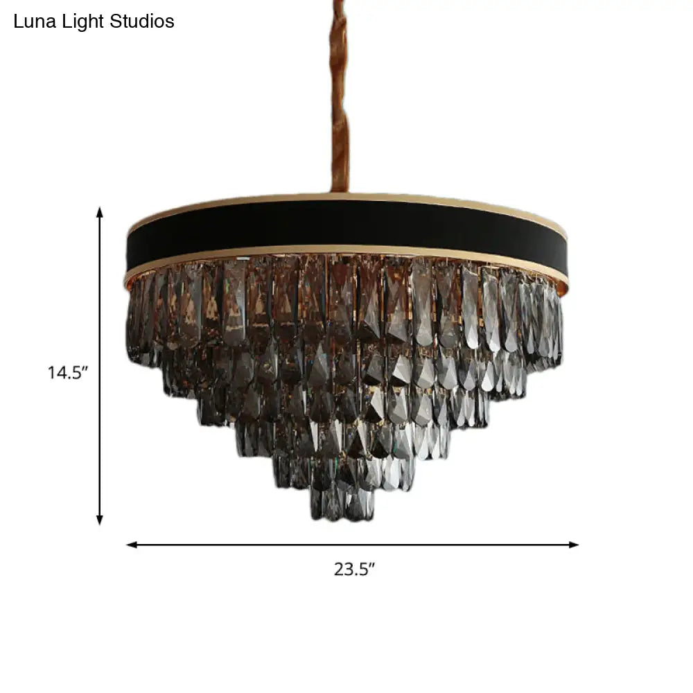 Smoke Grey Layered Chandelier - Modern Crystal Lighting with 9/12 Hanging Lights