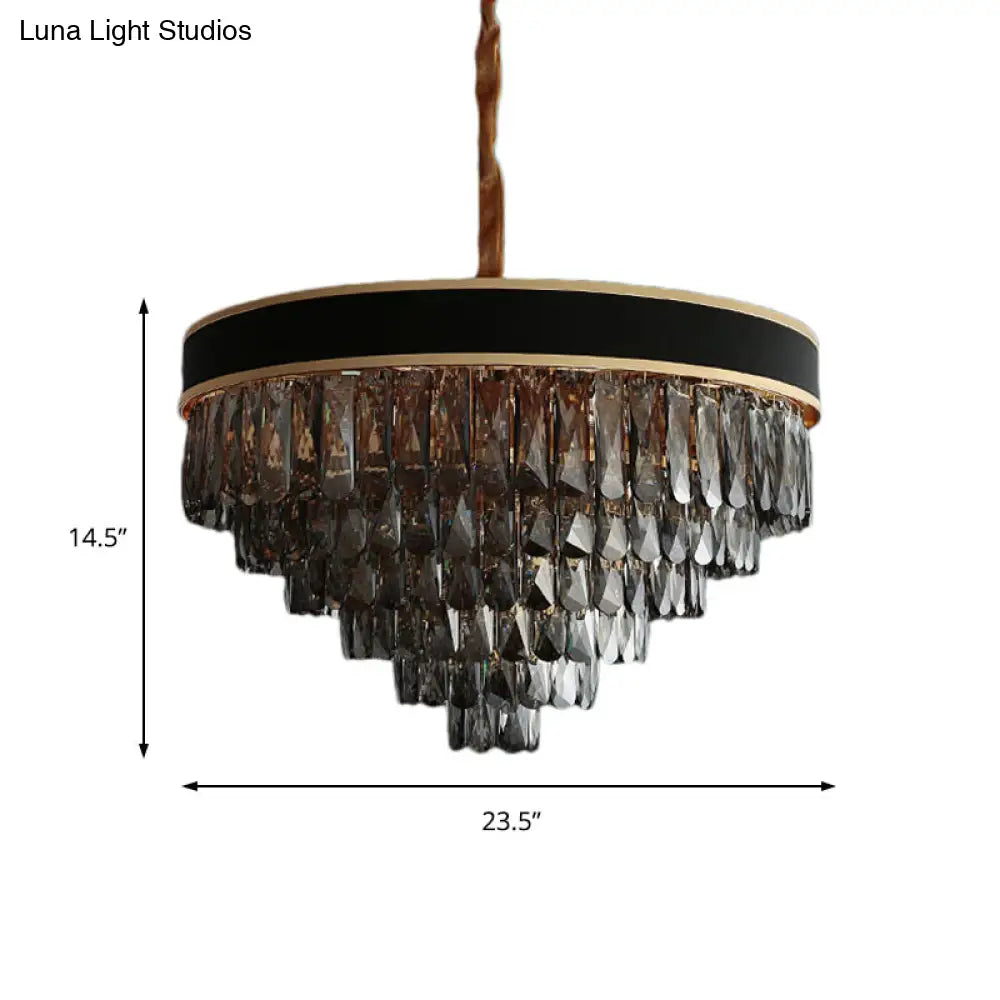 Smoke Grey Layered Chandelier - Modern Crystal Lighting with 9/12 Hanging Lights