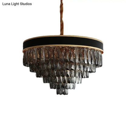 Smoke Grey Layered Chandelier - Modern Crystal Lighting with 9/12 Hanging Lights