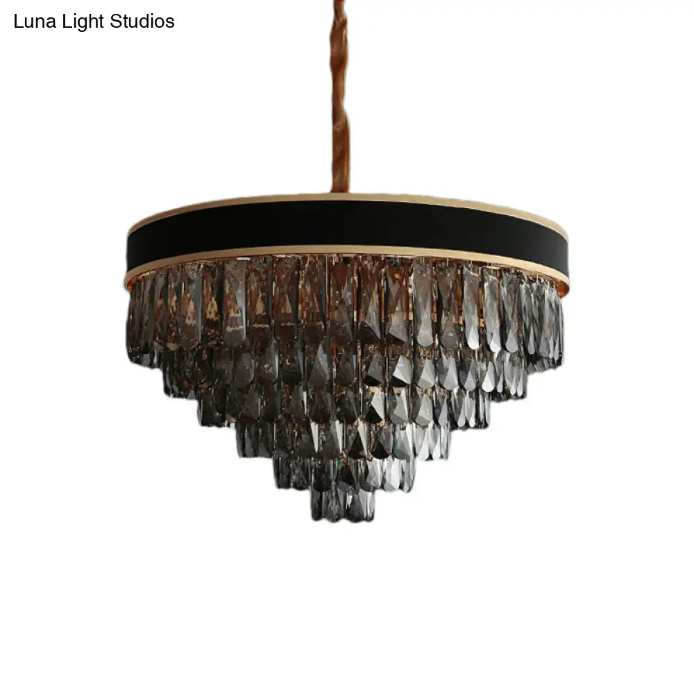 Smoke Grey Layered Chandelier - Modern Crystal Lighting with 9/12 Hanging Lights