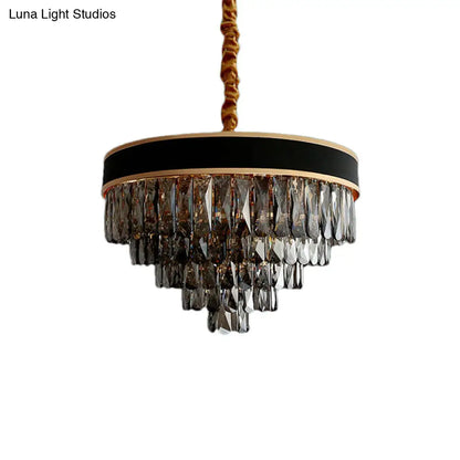 Smoke Grey Layered Chandelier - Modern Crystal Lighting with 9/12 Hanging Lights
