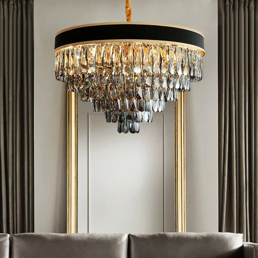 Smoke Grey Layered Chandelier - Modern Crystal Lighting with 9/12 Hanging Lights