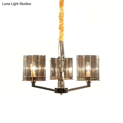 Lámpara de araña triangular de cristal ahumado - Lámpara de techo modernista para comedor con 3 bombillas