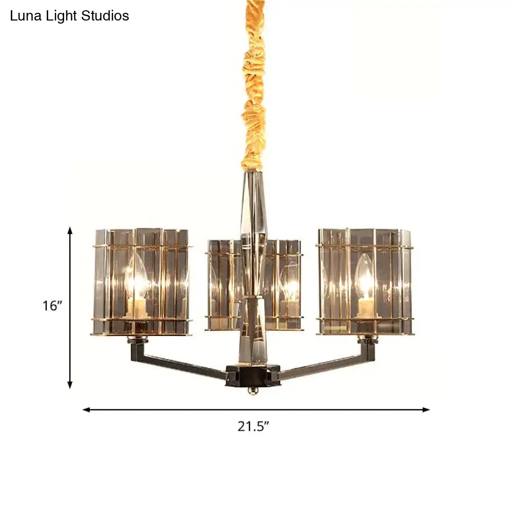 Lámpara de araña triangular de cristal ahumado - Lámpara de techo modernista para comedor con 3 bombillas