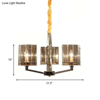 Lámpara de araña triangular de cristal ahumado - Lámpara de techo modernista para comedor con 3 bombillas