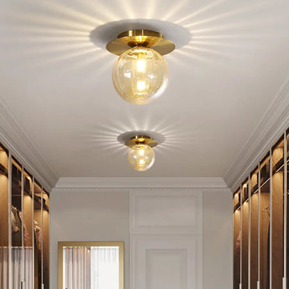 DecorBites™ DecorBites™ Smoked Water Glass Corridor Flushmount Lighting: Gold Finish Ceiling Lamp