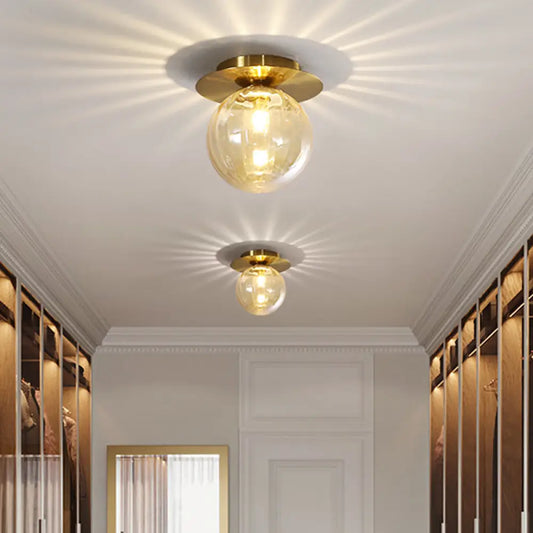 DecorBites™ DecorBites™ Smoked Water Glass Corridor Flushmount Lighting: Gold Finish Ceiling Lamp