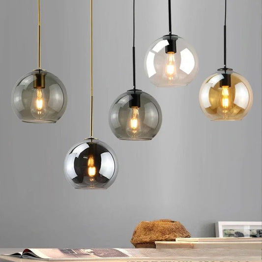 Smoky Gray Glass Globe Pendant Light With Iron Finish - Decorbites