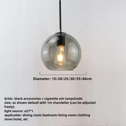 Smoky Gray Glass Globe Pendant Light With Iron Finish - Decorbites
