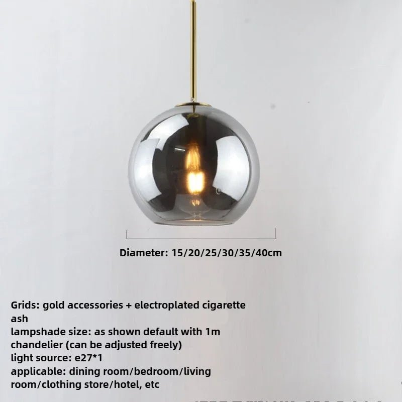 Smoky Gray Glass Globe Pendant Light With Iron Finish - Decorbites