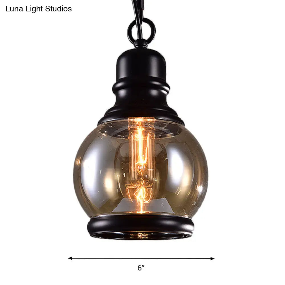 Smoky Grey Glass Industrial Pendant Light Kit with Black Globe and Oval Drop Design for Kitchen - 1 Head