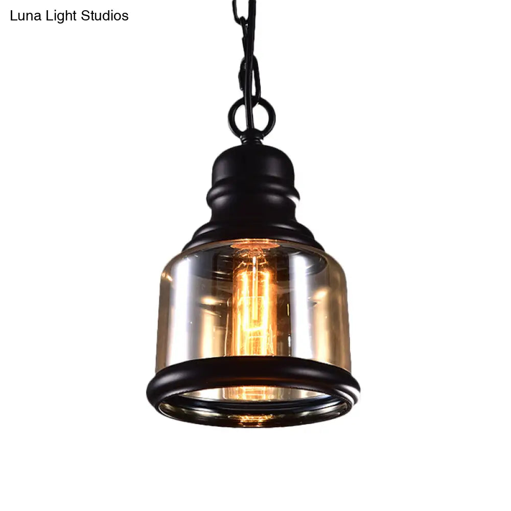 Smoky Grey Glass Industrial Pendant Light Kit with Black Globe and Oval Drop Design for Kitchen - 1 Head