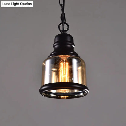 Smoky Grey Glass Industrial Pendant Light Kit with Black Globe and Oval Drop Design for Kitchen - 1 Head