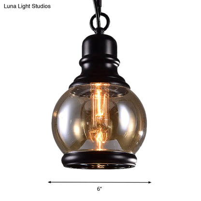 Smoky Grey Glass Industrial Pendant Light Kit with Black Globe and Oval Drop Design for Kitchen - 1 Head