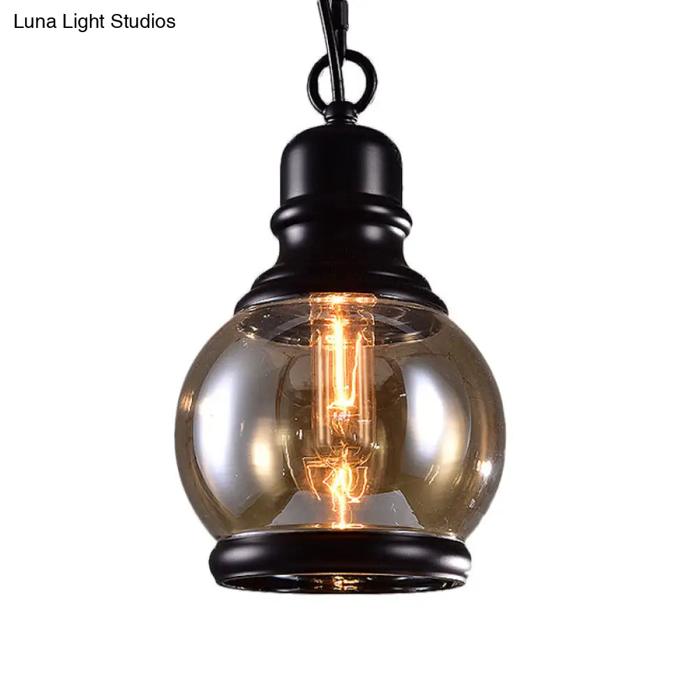 Smoky Grey Glass Industrial Pendant Light Kit with Black Globe and Oval Drop Design for Kitchen - 1 Head