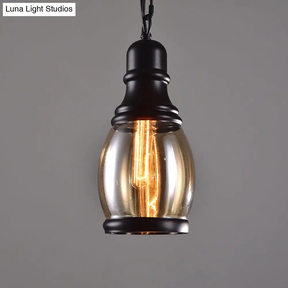 Smoky Grey Glass Industrial Pendant Light Kit with Black Globe and Oval Drop Design for Kitchen - 1 Head