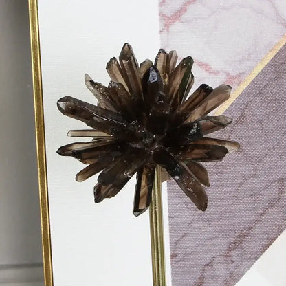 Smoky quartz crystal handicraft artificial flower in dark cluster on gold-toned stand for home decor decorbites crystal handicraft