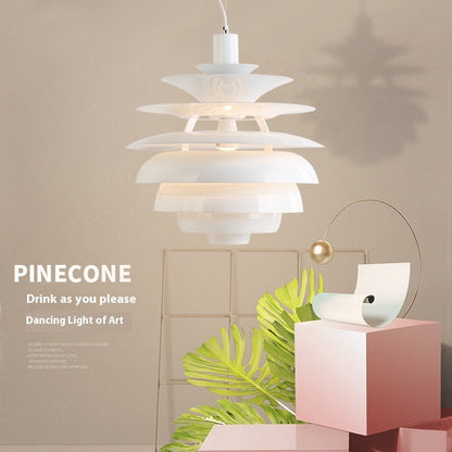 White layered pendant light with a modern design and frosted glass shades.