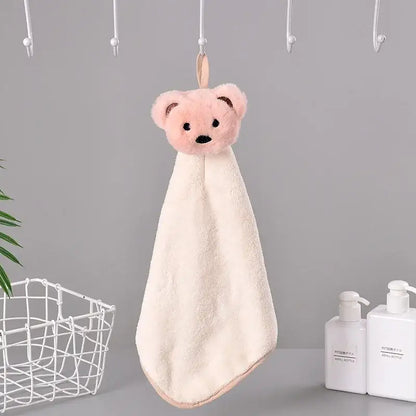 Pink plush cartoon bear hand towel with cream fleece body and pink trim decorbites cartoon bear microfiber set
