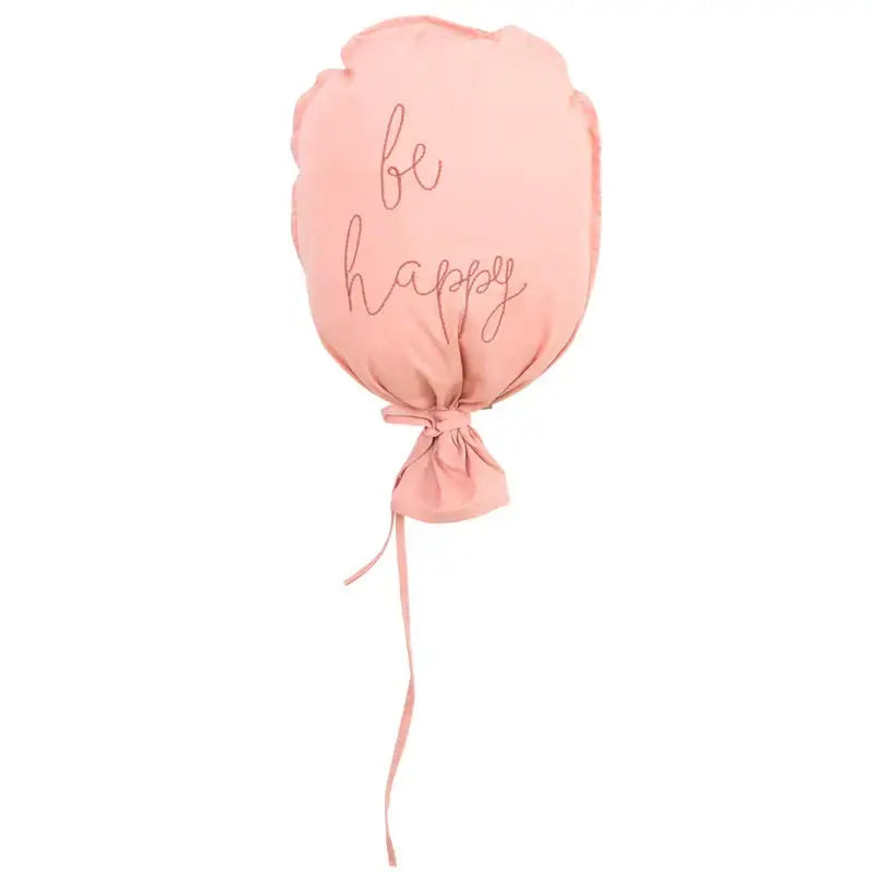 A soft pink cotton balloon wall hanging cushion with be happy embroidery for kids room decor