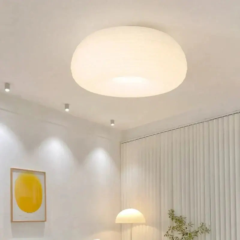 Soft cream apple decorbites pendant light with off-white dome-shaped paper shade for bedroom decor