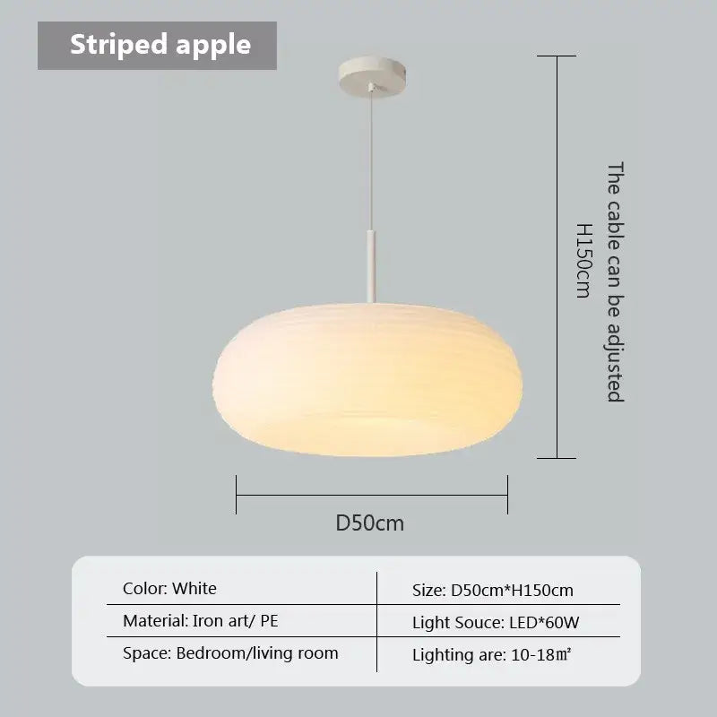 Soft cream apple paper pendant light with softly glowing white iron art and pe dome for bedroom decorbites cream apple