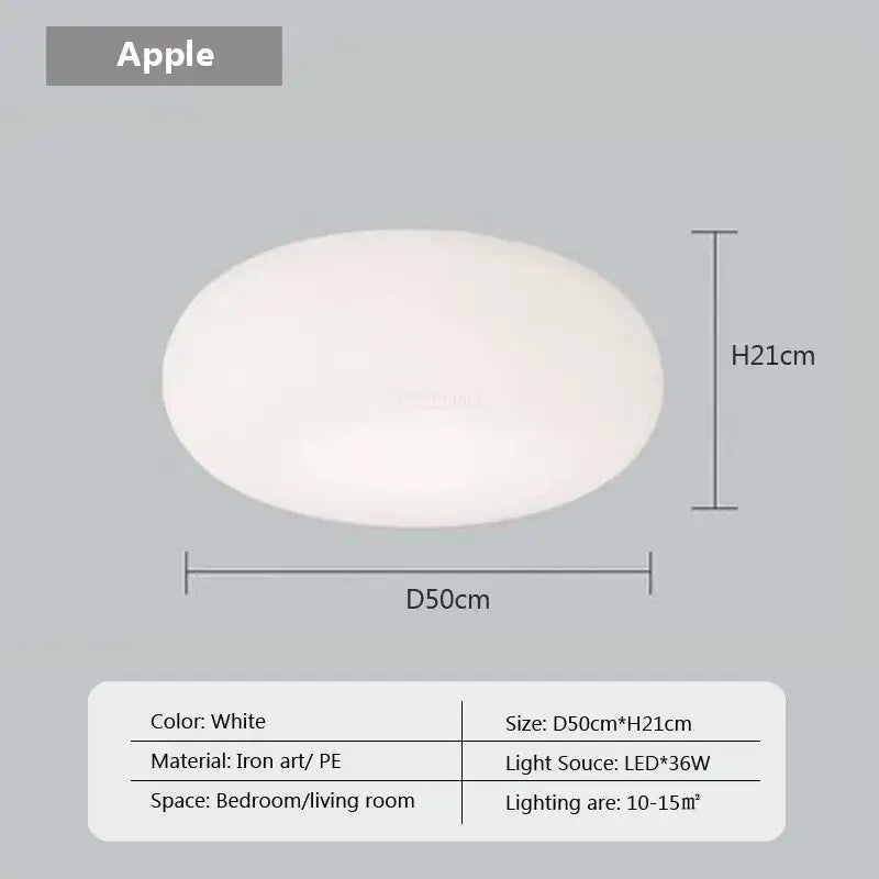 Soft cream apple paper pendant light featuring a white iron art and PE oval ceiling fixture with 36w LED bulb decorbites cream