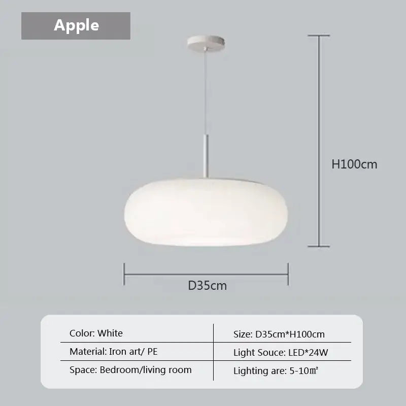 Soft cream apple pendant light with sleek oval iron art and PE diffuser ideal for bedroom decorbites cream apple