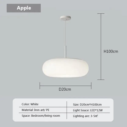 White pendant light with sleek modern design featuring iron art and pe material for decorbites cream apple decor