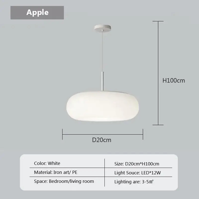 White pendant light with sleek modern design featuring iron art and pe material for decorbites cream apple decor