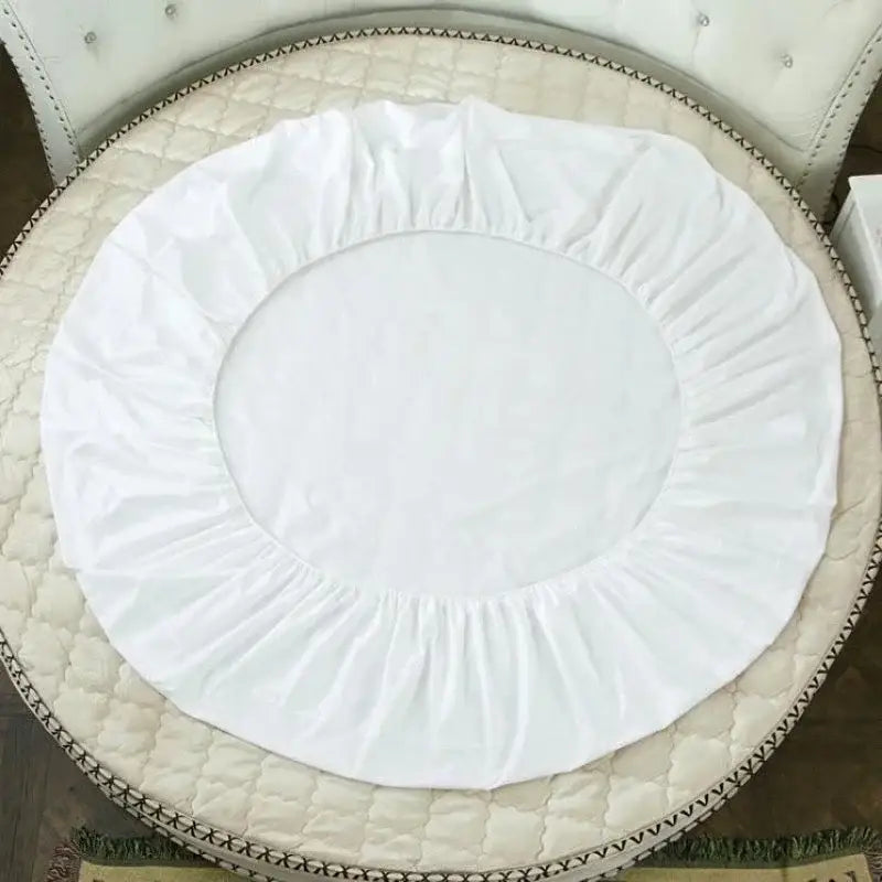 Soft dark gray cotton round bed sheet set with white circular cover and gathered elastic edge for cotton round bed decorbites cotton round