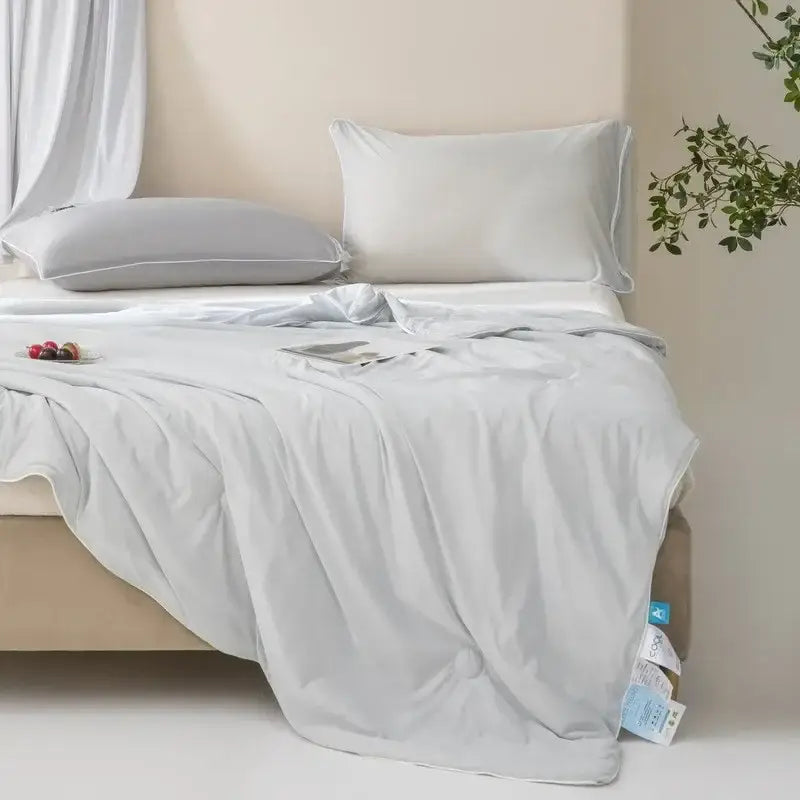 Light gray soft-textured duvet cover with subtle sheen and clean lines for decorbites cooling quilt bedroom use