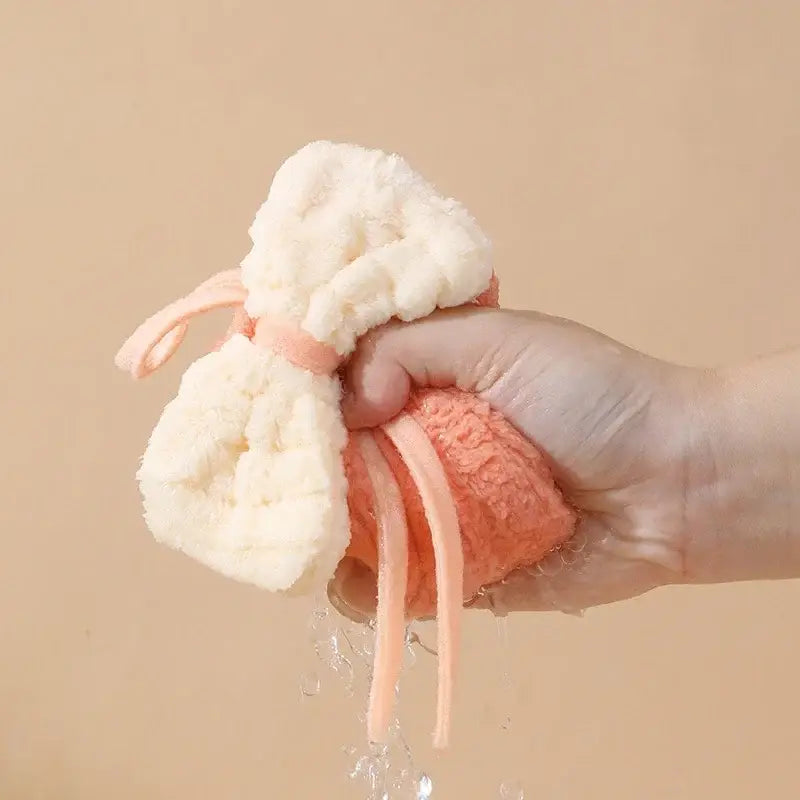 Soft peach and cream hand towels with decorbites bowknot microfiber design for kitchen and bathroom use