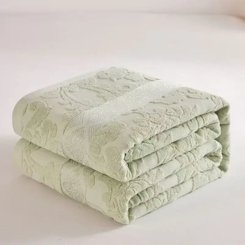 Soft pastel light green decorbites cotton jacquard towel blanket with floral pattern for bedroom sofa decor