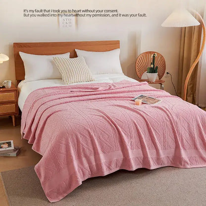Soft pink cotton jacquard towel blanket with subtle diamond texture ideal as decorbites jacquard decor or sofa cover