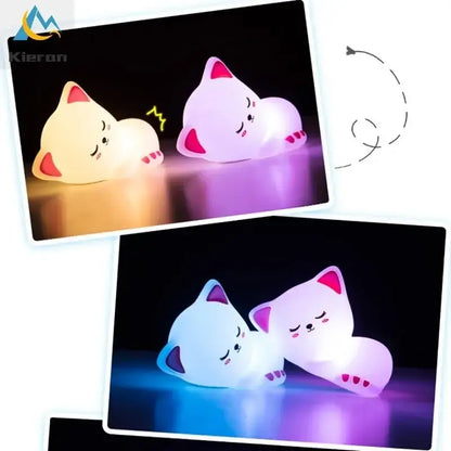 Soft white cat led night light with pink ears and paws silicone decorbites cat led for bedroom decorbites night light