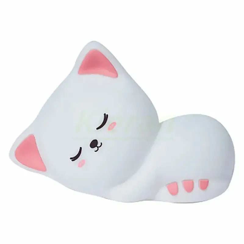 Soft white plush cat led night light with pink accents made of silicone for cozy bedroom decorbites cat led night use