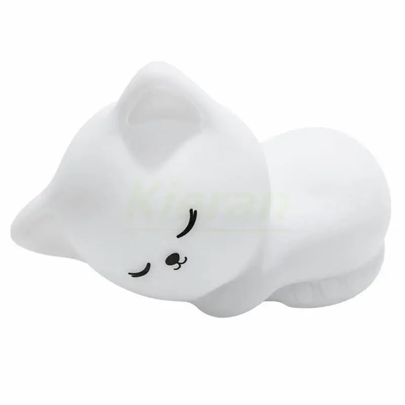 Soft white cat led night light with closed eyes and silicone decorbites cat led for cozy bedroom decor