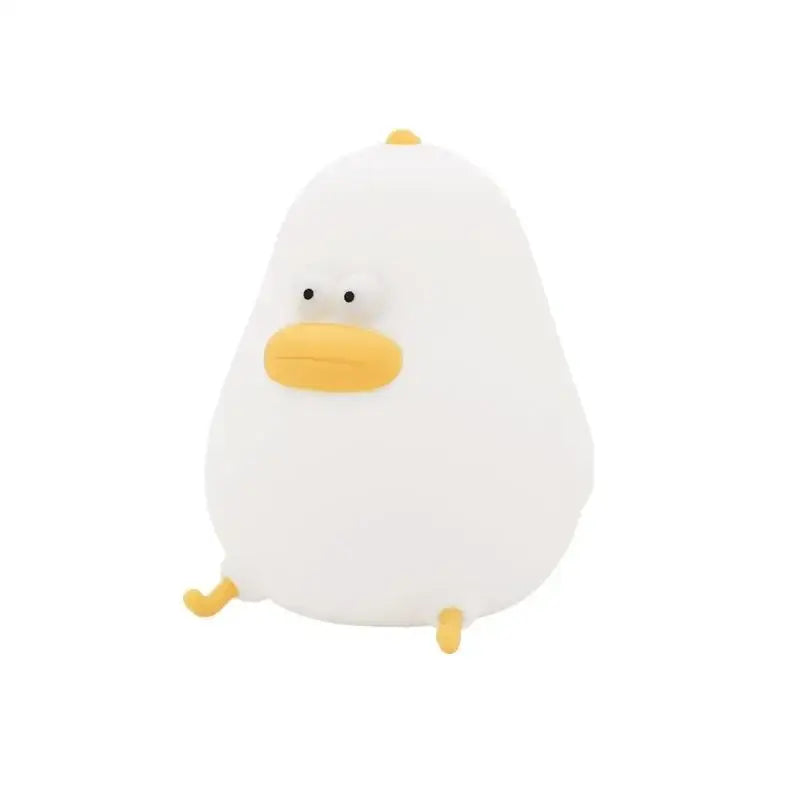 White plush fat chicken night light with yellow beak feet and tuft made of soft silicone for bedroom use
