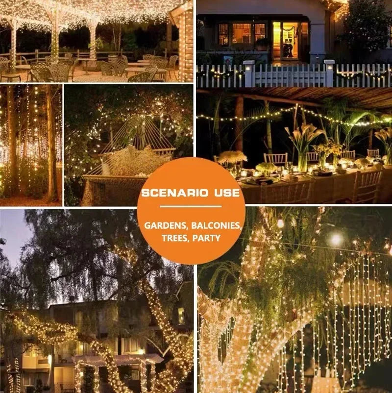 Warm white solar fairy light string designed for outdoor garden decoration with waterproof wireless led lights