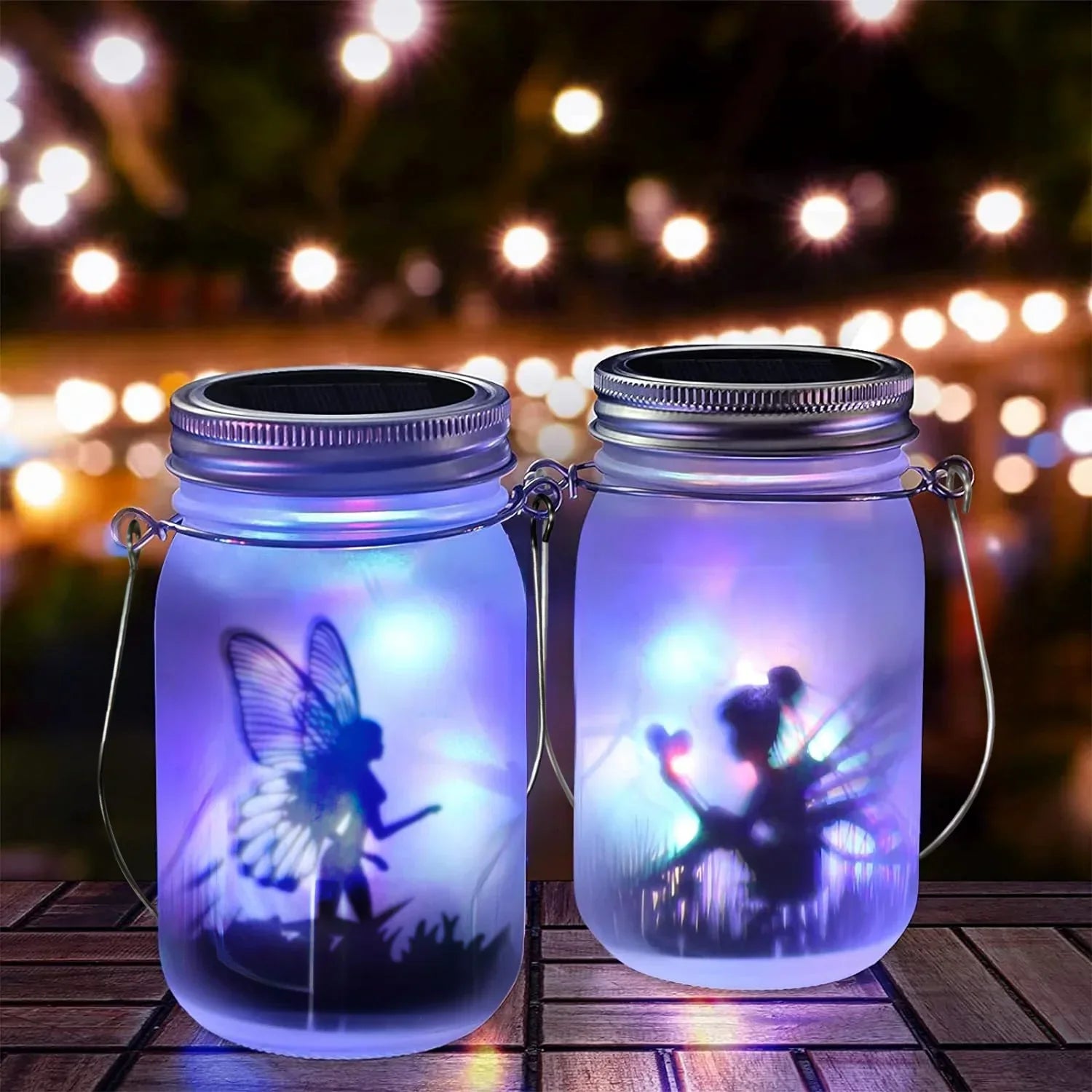 Solar Mason Jar Fairy Lights for Garden Decoration - 2pc Multi-Color
