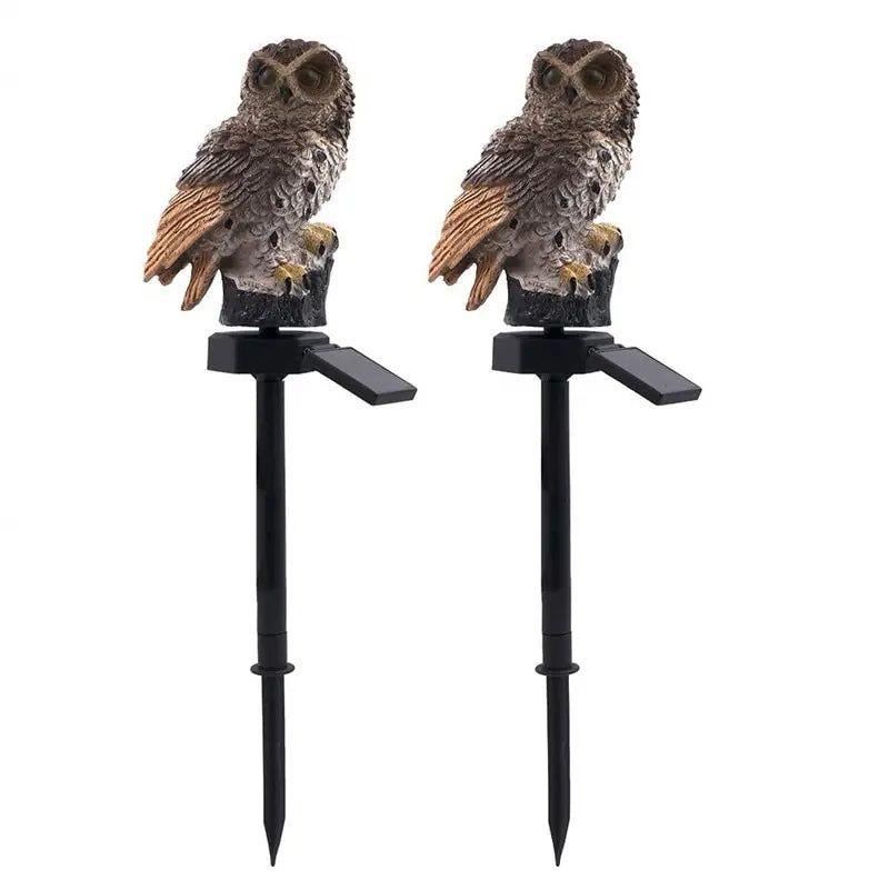 Solar Owl Garden Light - Decorative Waterproof LED - Brown 2pcs