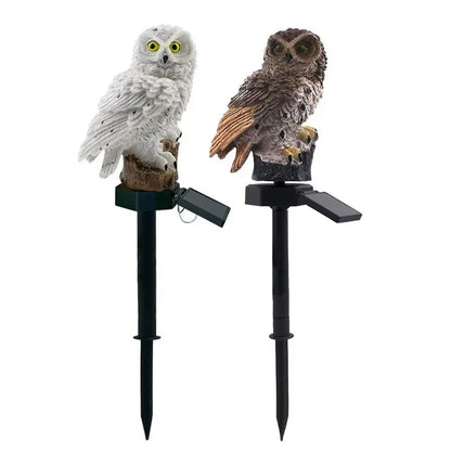 Solar Owl Garden Light - Decorative Waterproof LED - Brown - white