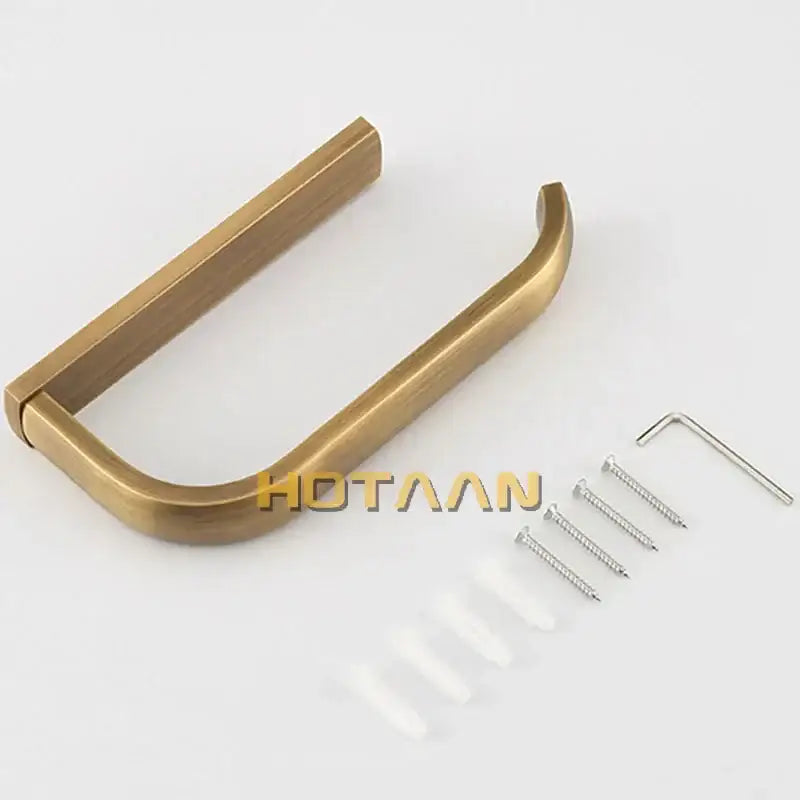 Solid brass finish toilet paper holder with a brass-finished rectangular curved paper holder for bathroom use