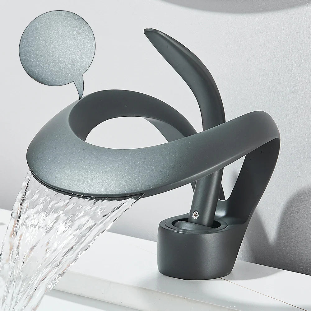 Modern matte black solid brass waterfall basin faucet single handle cold water mixer tap for single hole bathroom sink