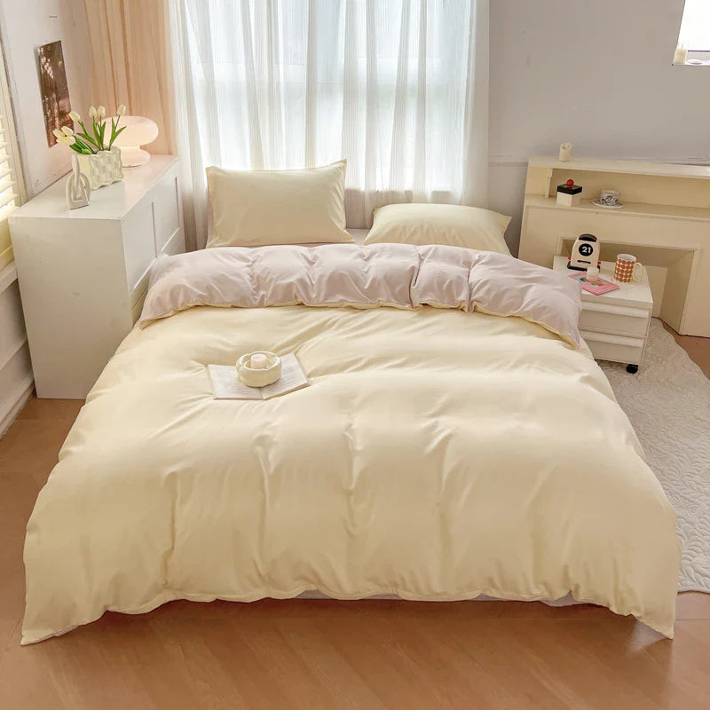 Solid Color Brush Fabric Bedding Set - 4 Pieces