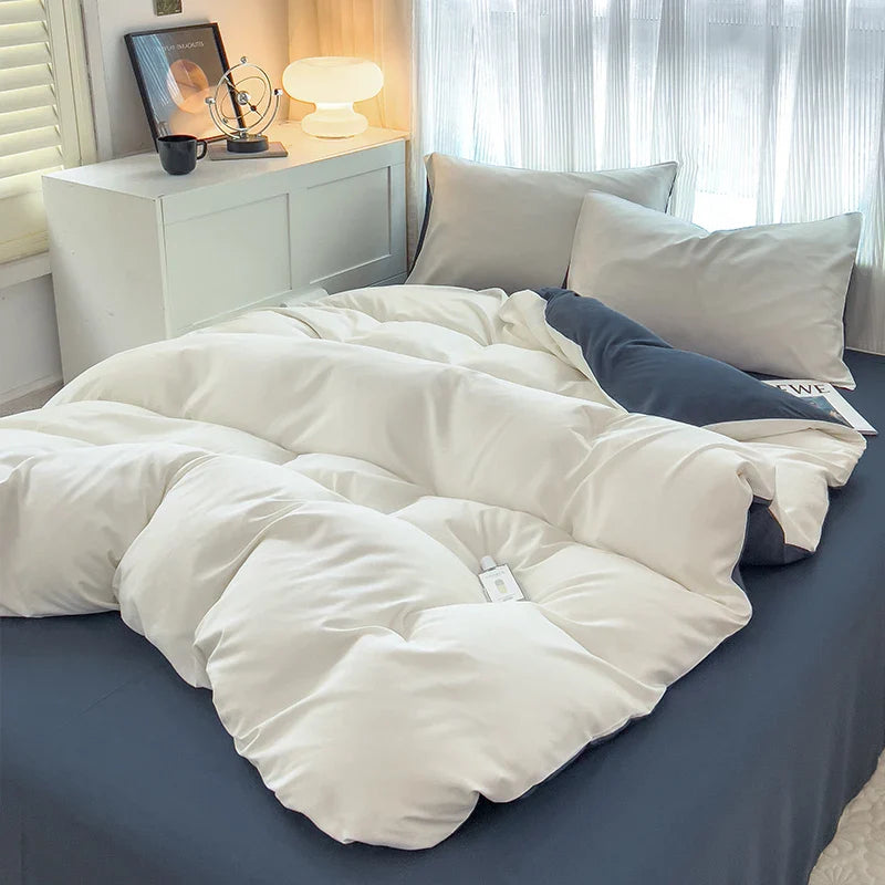 Solid Color Brush Fabric Bedding Set - 4 Pieces